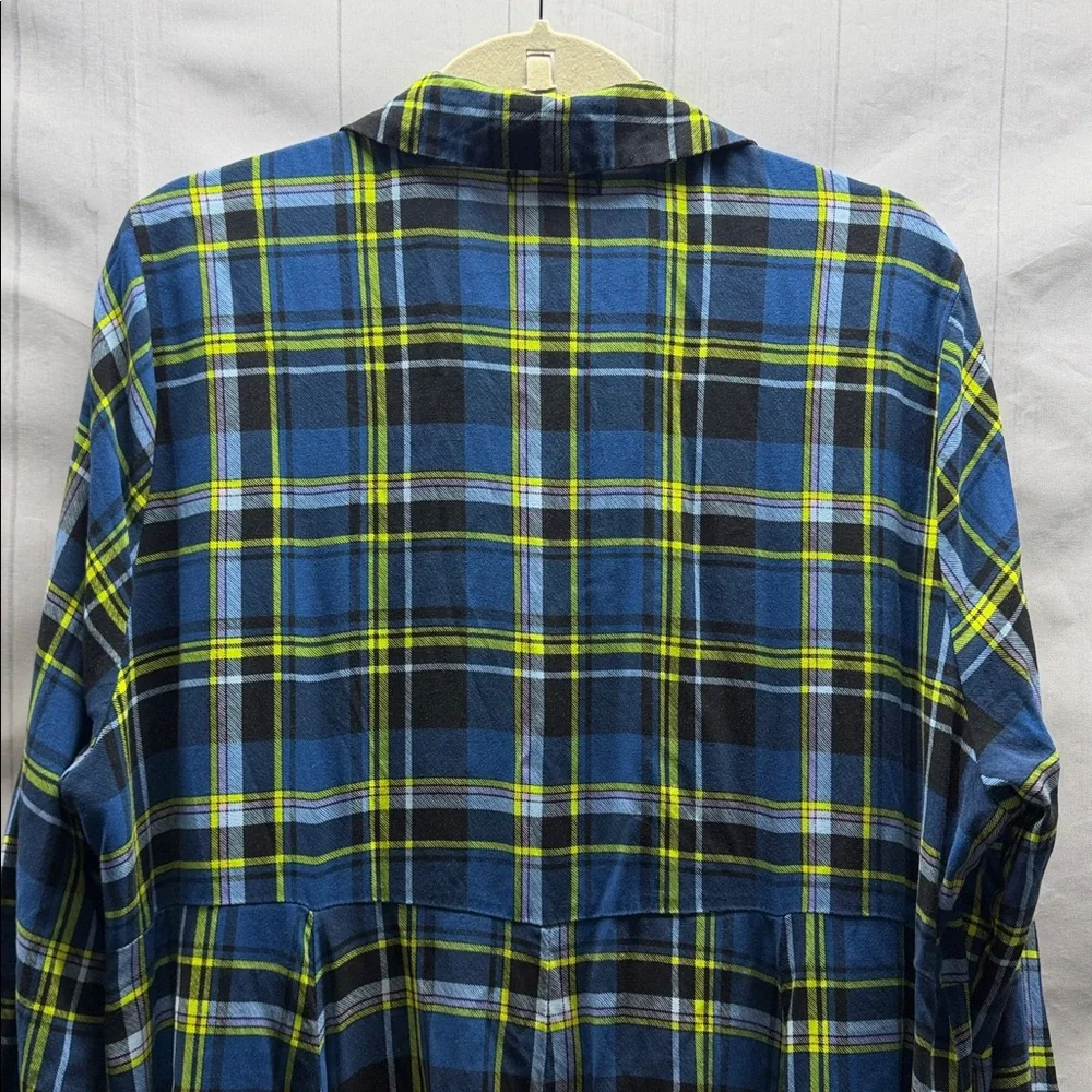 Torrid Blue and Yellow Challis Long Maxi Shirt Style Open Front Kimono Size 2X - Picture 8 of 15